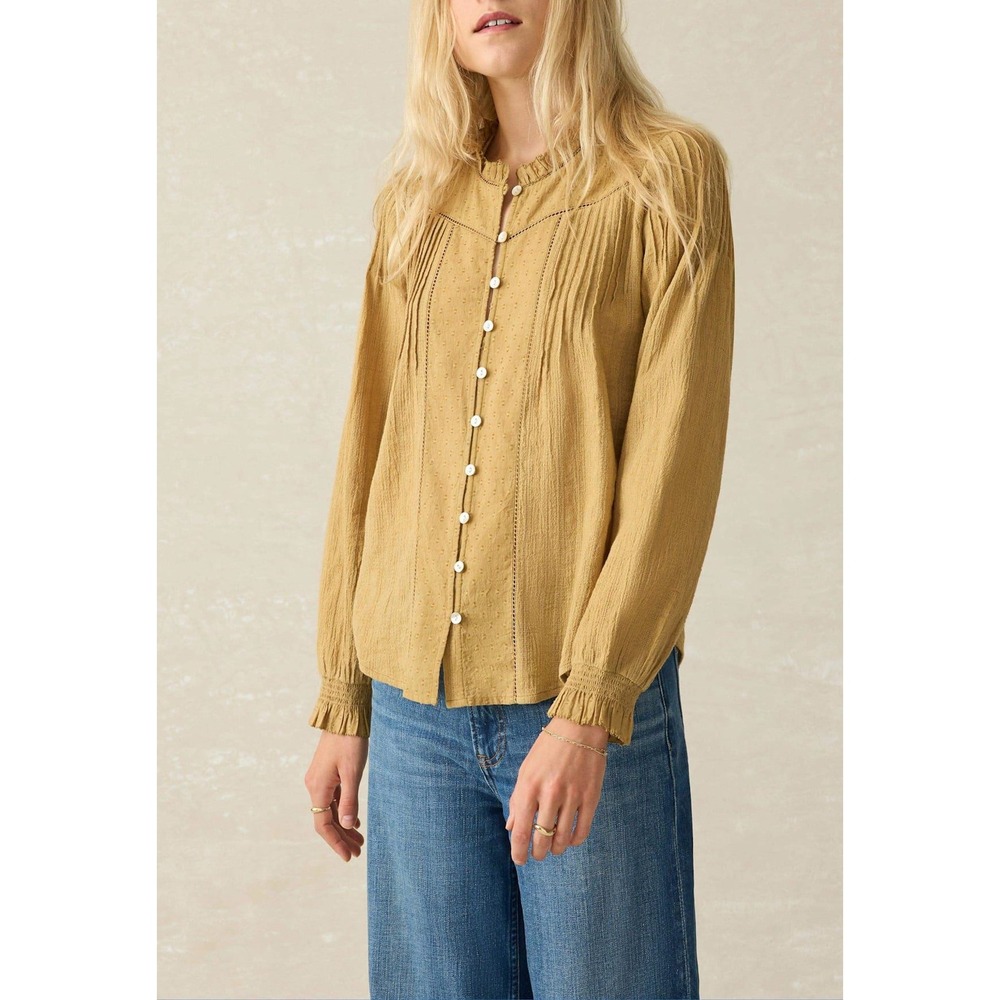 Faherty Lily Top Antique Bronze Organic Cotton Ruffle Blouse, XL, NWT